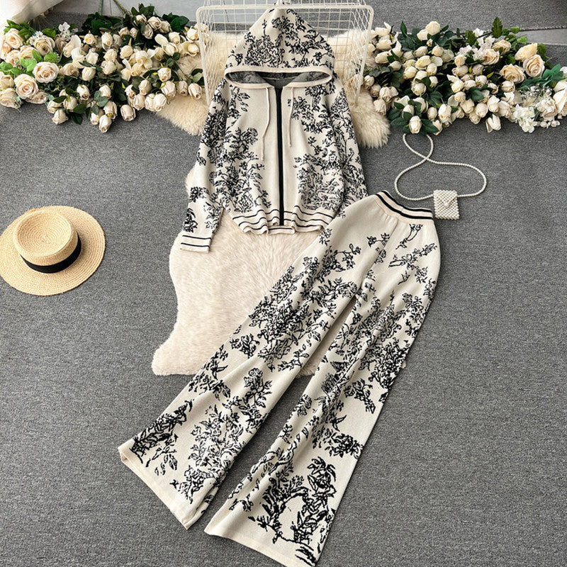 Women's Fashionable Floral Lounge Set with Hood