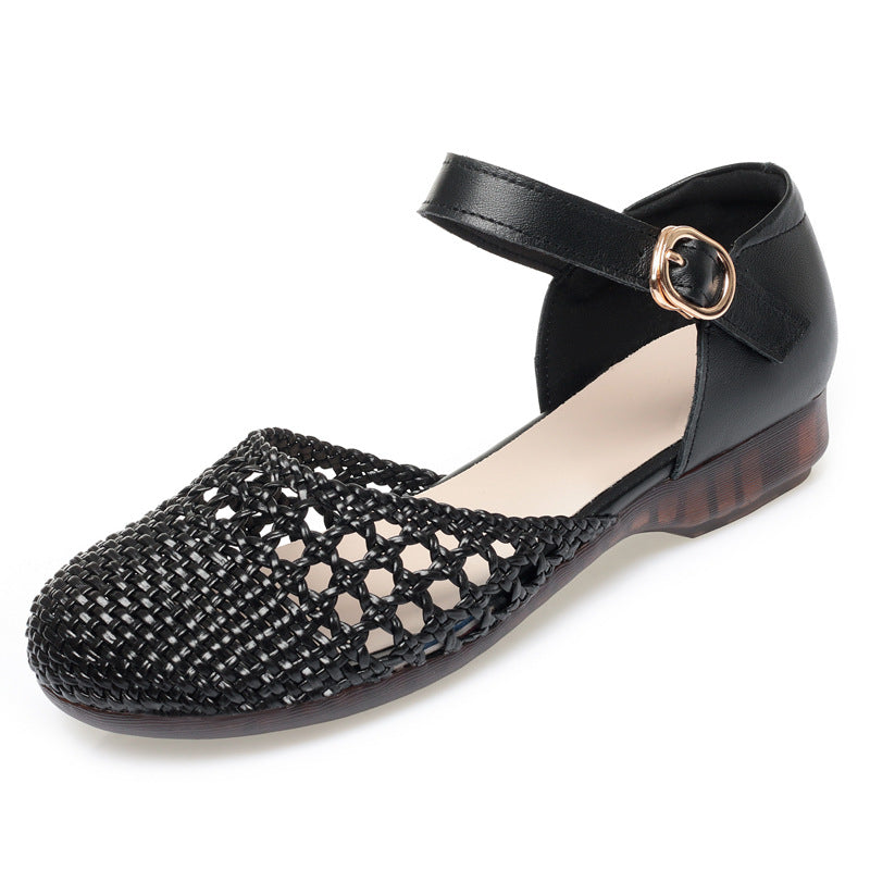 Women's Ballet Flats with Braided Pattern and Adjustable Strap