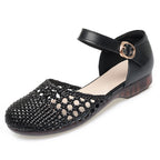 Women's Ballet Flats with Braided Pattern and Adjustable Strap