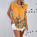 Women's Blouse with Floral Accents and Ruffle Details