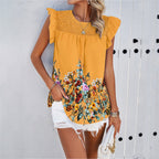 Women's Blouse with Floral Accents and Ruffle Details