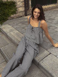 Flowy Summer Jumpsuit with Plaid Pattern and Adjustable Straps