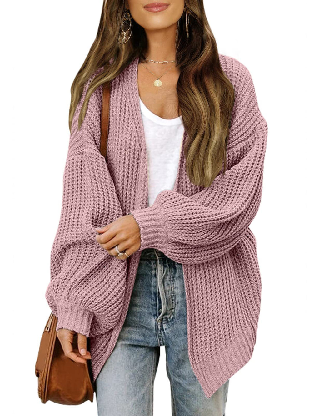 Women's Coarsely Knitted Cardigan with Dropped Shoulders