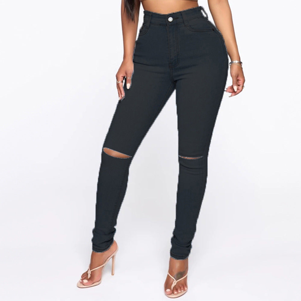 Women's High-Waist Destroyed Detail Jeans