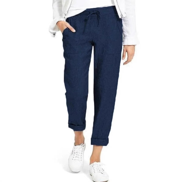 Women's Relaxed Linen Pants with Elastic Waist and Pockets