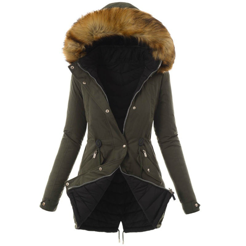 Fashionable Winter Jacket with Detachable Faux Fur Collar