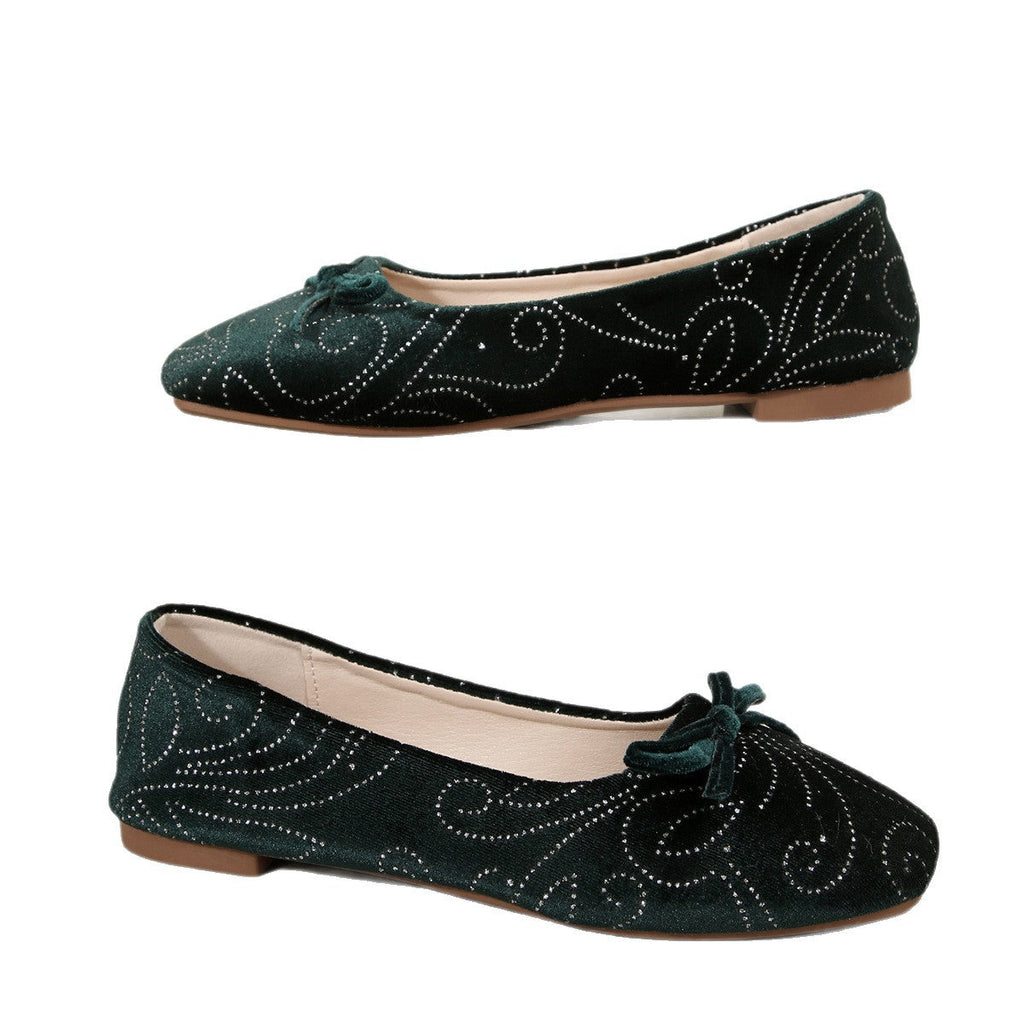 Women's Ballet Flats with Glitter Pattern and Bow