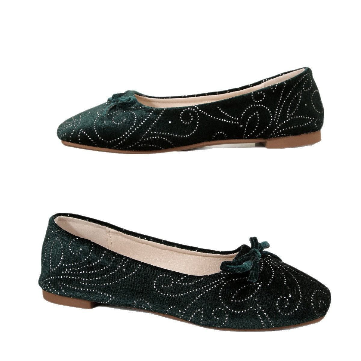 Women's Ballet Flats with Glitter Pattern and Bow