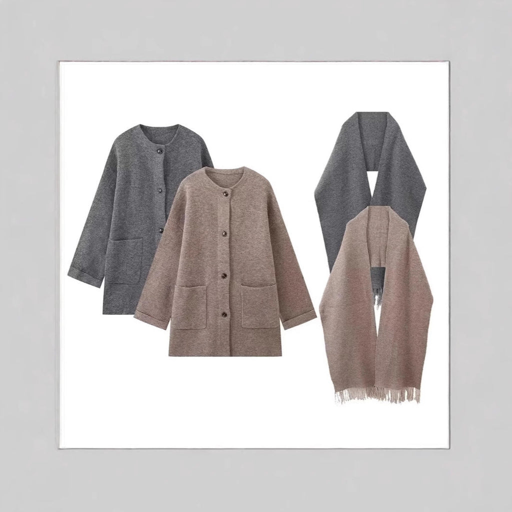 Women's Elegant Oversized Warm Wool Jacket with Pockets
