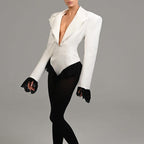 Women's Blazer-Style Bodysuit with Lace Trim