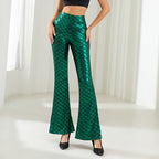 Women's Shiny Flared Pants with Scale Pattern