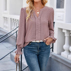 Women's Blouse with Elegant Eyelet Pattern and Casual Cut