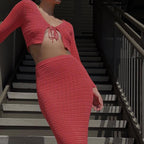 Women's Knitted Crop Top and Maxi Skirt Set
