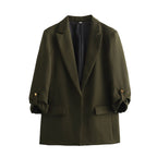 Women's Elegant Blazer with Structured Sleeves and Gold Accents