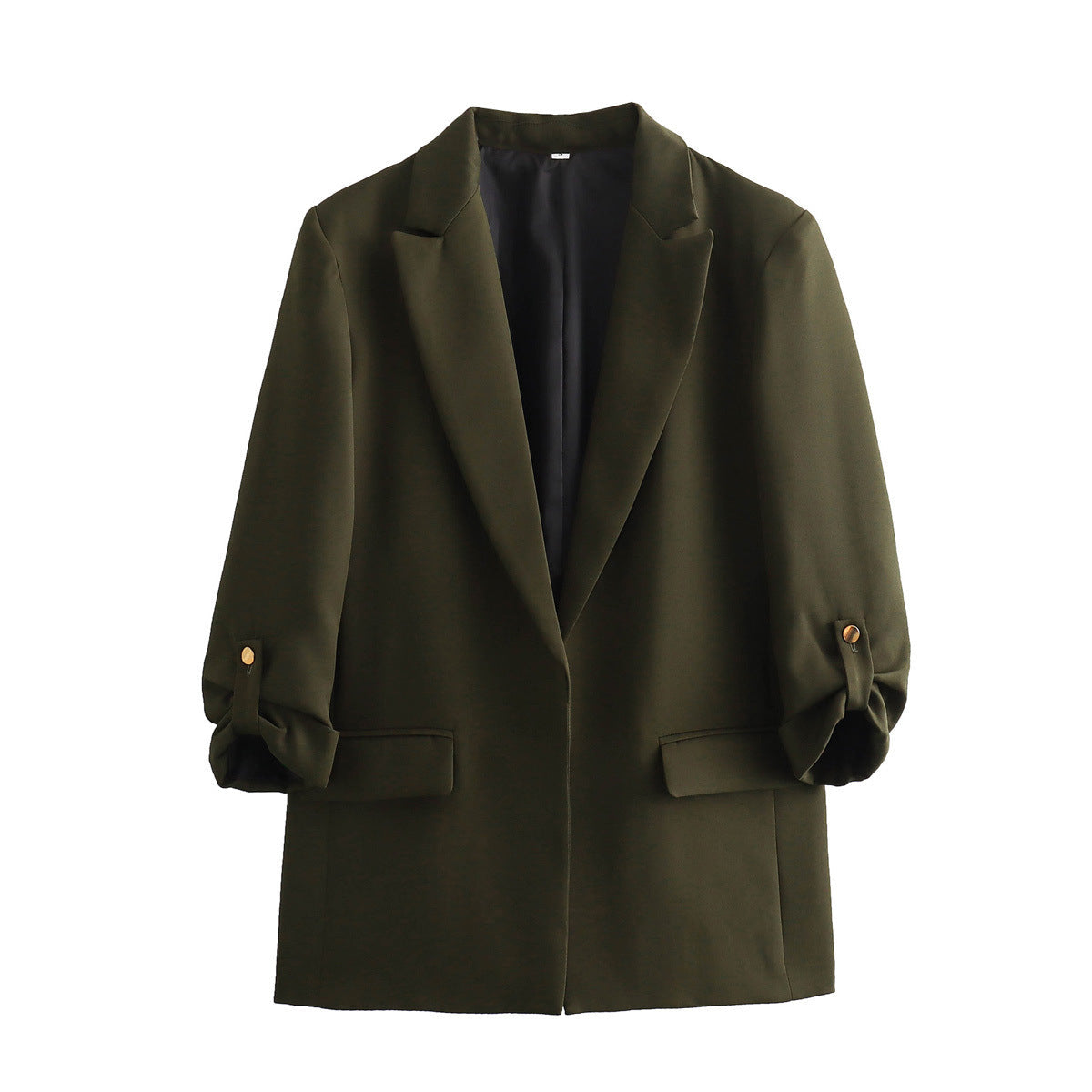 Women's Elegant Blazer with Structured Sleeves and Gold Accents