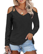 Women's Elegant Shirt with Cut-Out Shoulders and V-Neck