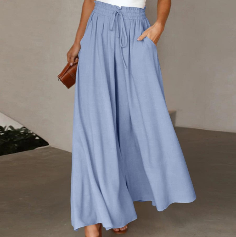 Women's Elegant and Airy Wide-Leg Trousers with Elastic Waist and Pockets