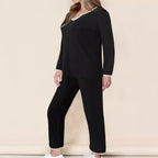 Women's Lounge Set with Elegant V-Neck and Contrast Details