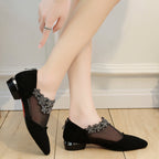 Women's Ballet Flats with Floral Appliqué and Mesh