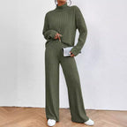 Women's Chunky Knit Two-Piece Set with High Collar and Wide Cut