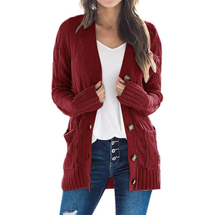 Women's Chunky Knit Cardigan with Cable Knit Pattern and Pockets