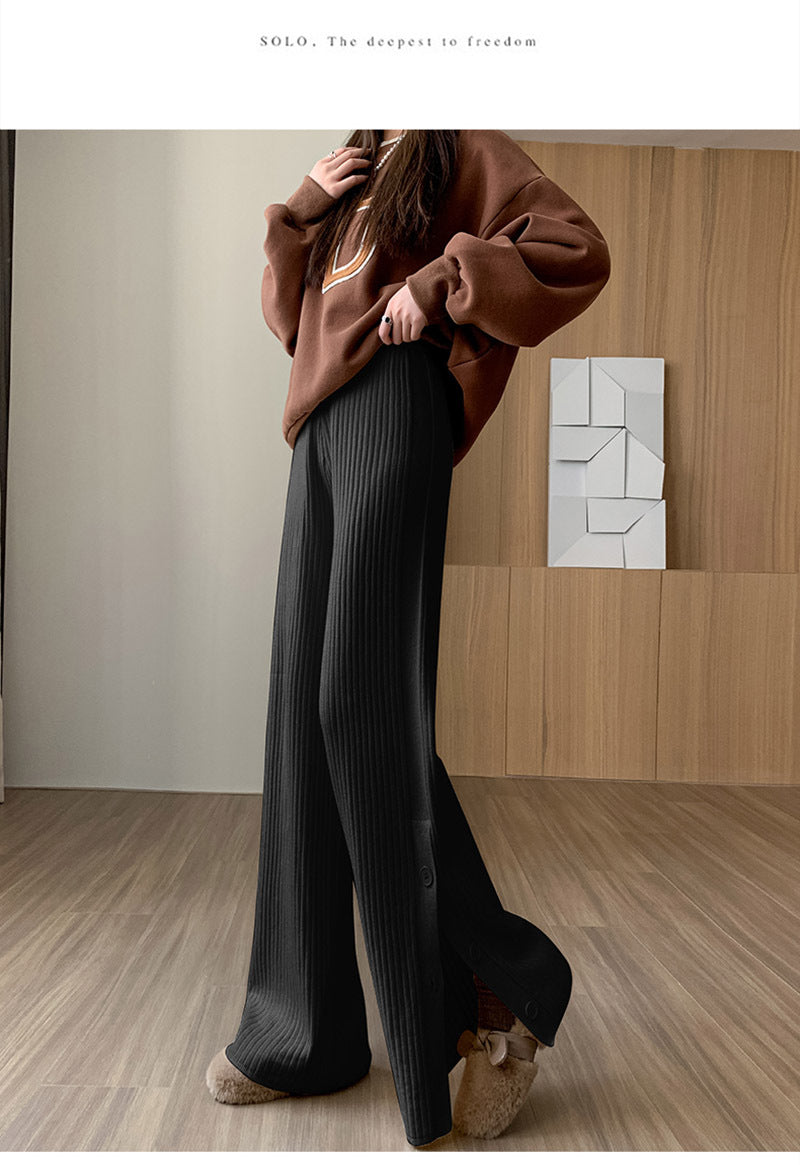 Women's Elegant Knit Pants with Decorative Button Details