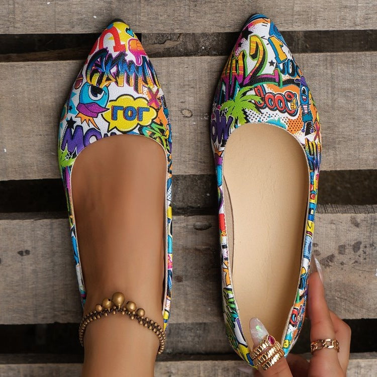 Women's Ballet Flats with Colorful Graphic Pattern and Comfortable Sole