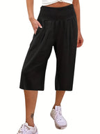 Women's Elegant Culottes with Elastic Waistband and Pockets