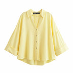 Women's Shirt Blouse with Casual Cut and Elegant 3/4 Sleeves