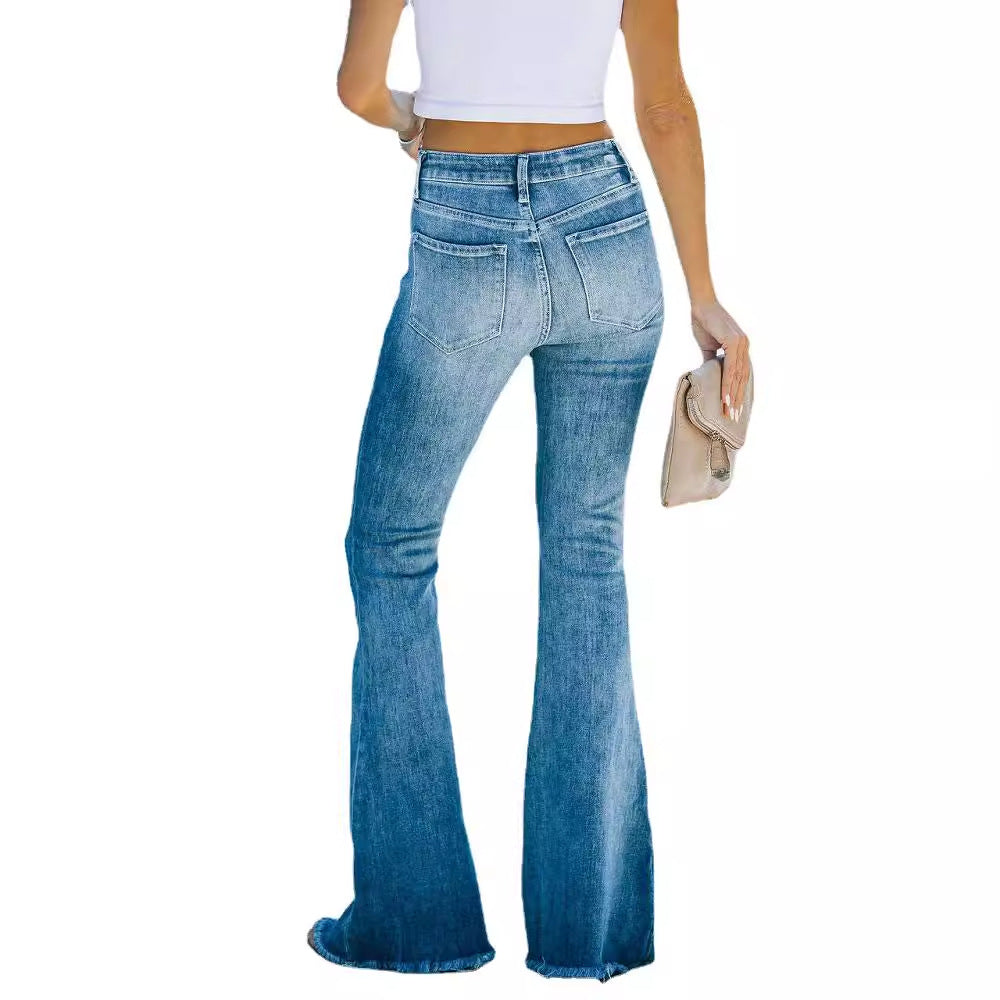 Women's High-Waisted Bootcut Jeans with Frayed Hem
