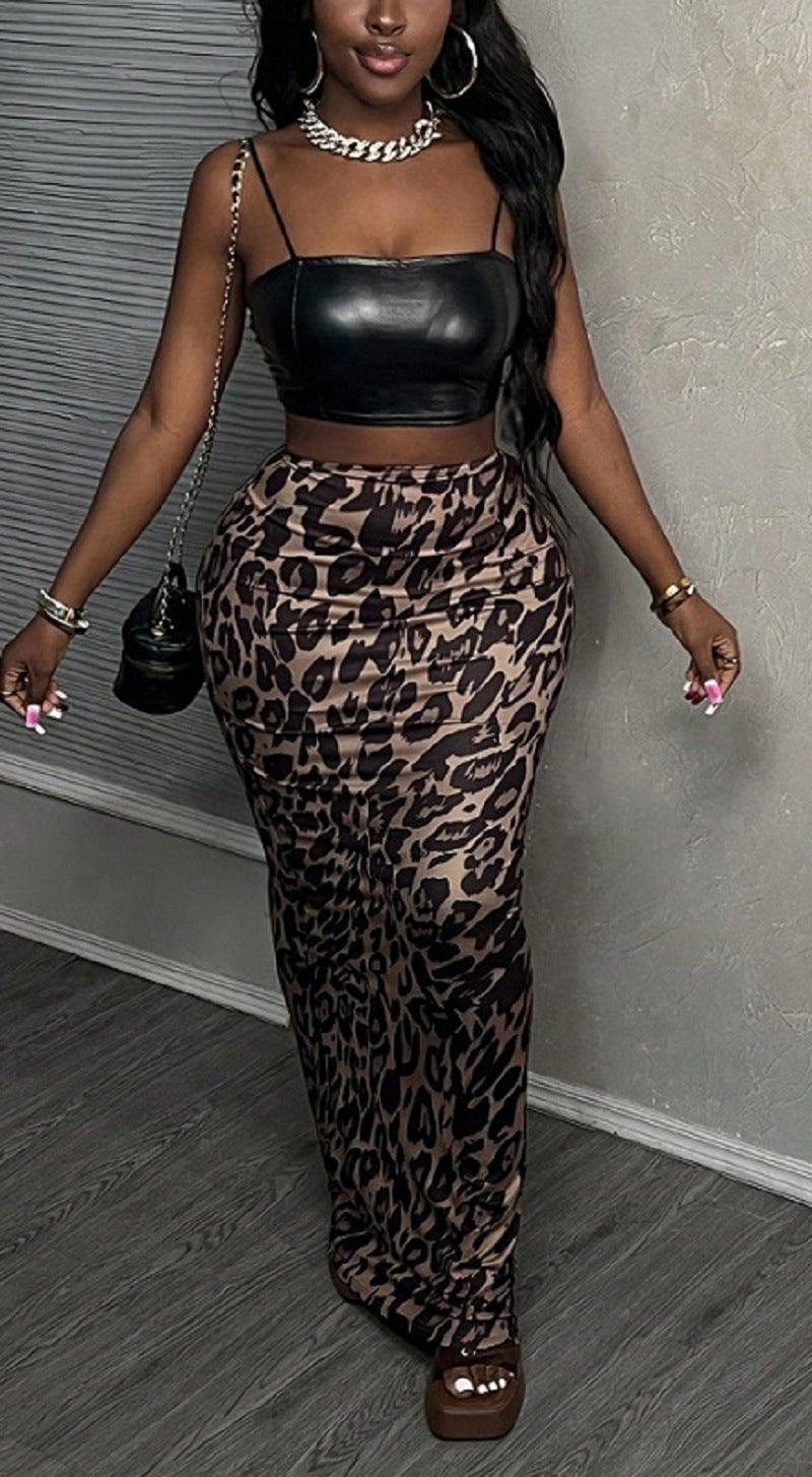 Women's Animal Print Maxi Skirt with High Slit