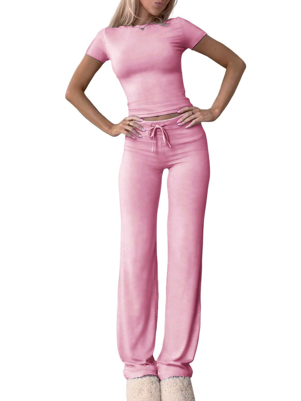 Women's Casual Lounge Set with Fitted Top and Comfortable Pants