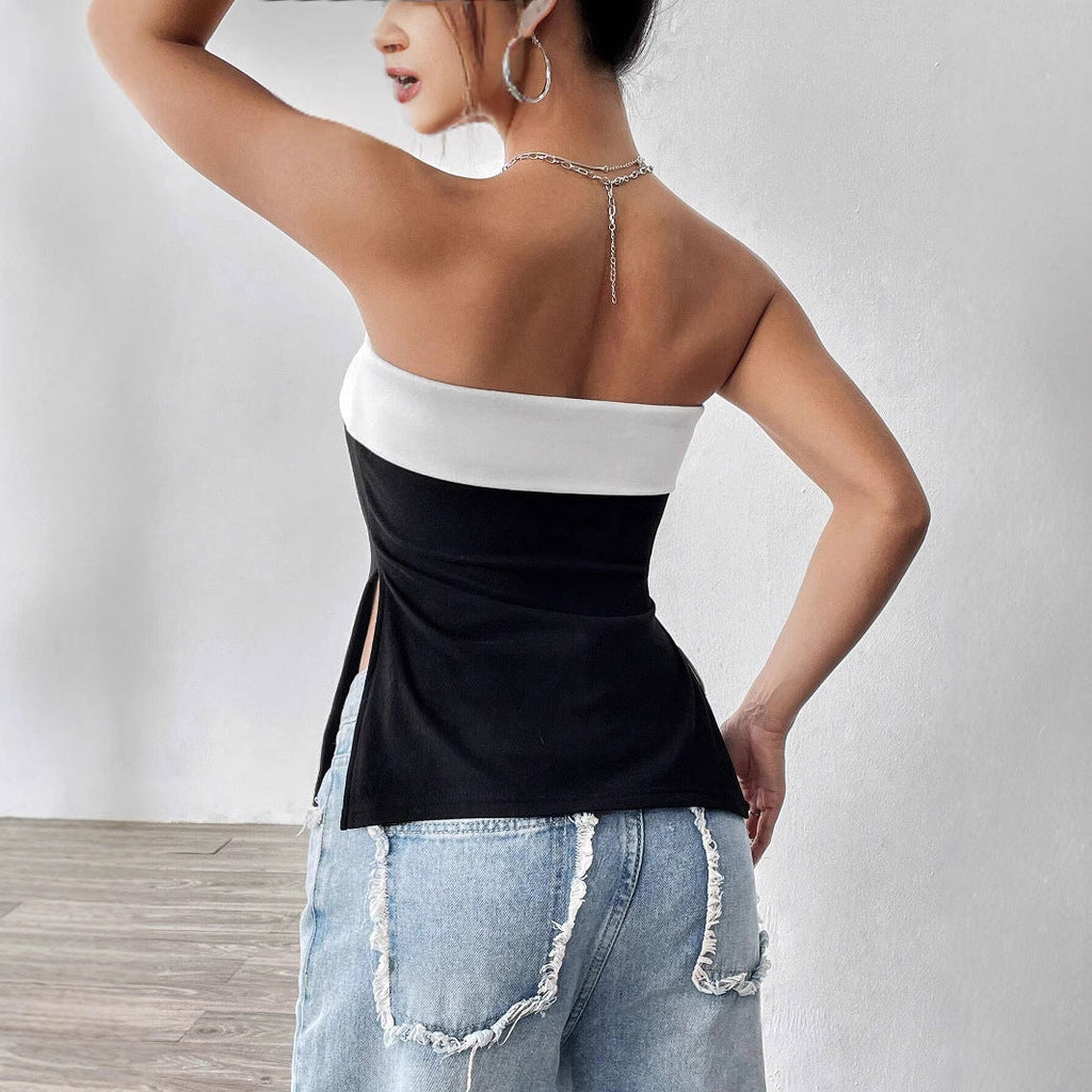 Women's Bandeau Top with Elegant Color Block Design