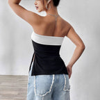 Women's Bandeau Top with Elegant Color Block Design