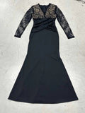 Elegant Evening Dress with Lace Inserts and Wrap Design