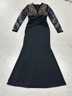 Elegant Evening Dress with Lace Inserts and Wrap Design