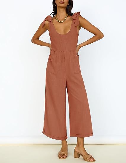 Women's Casual Jumpsuit with Adjustable Straps and Wide Leg