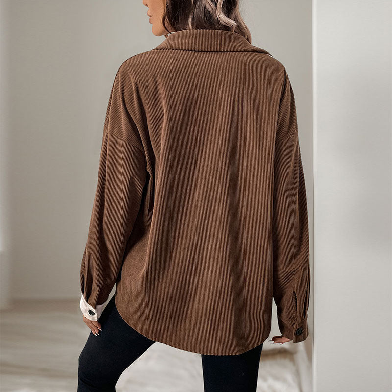 Women's Corduroy Shirt with Modern Color Combination and Casual Cut