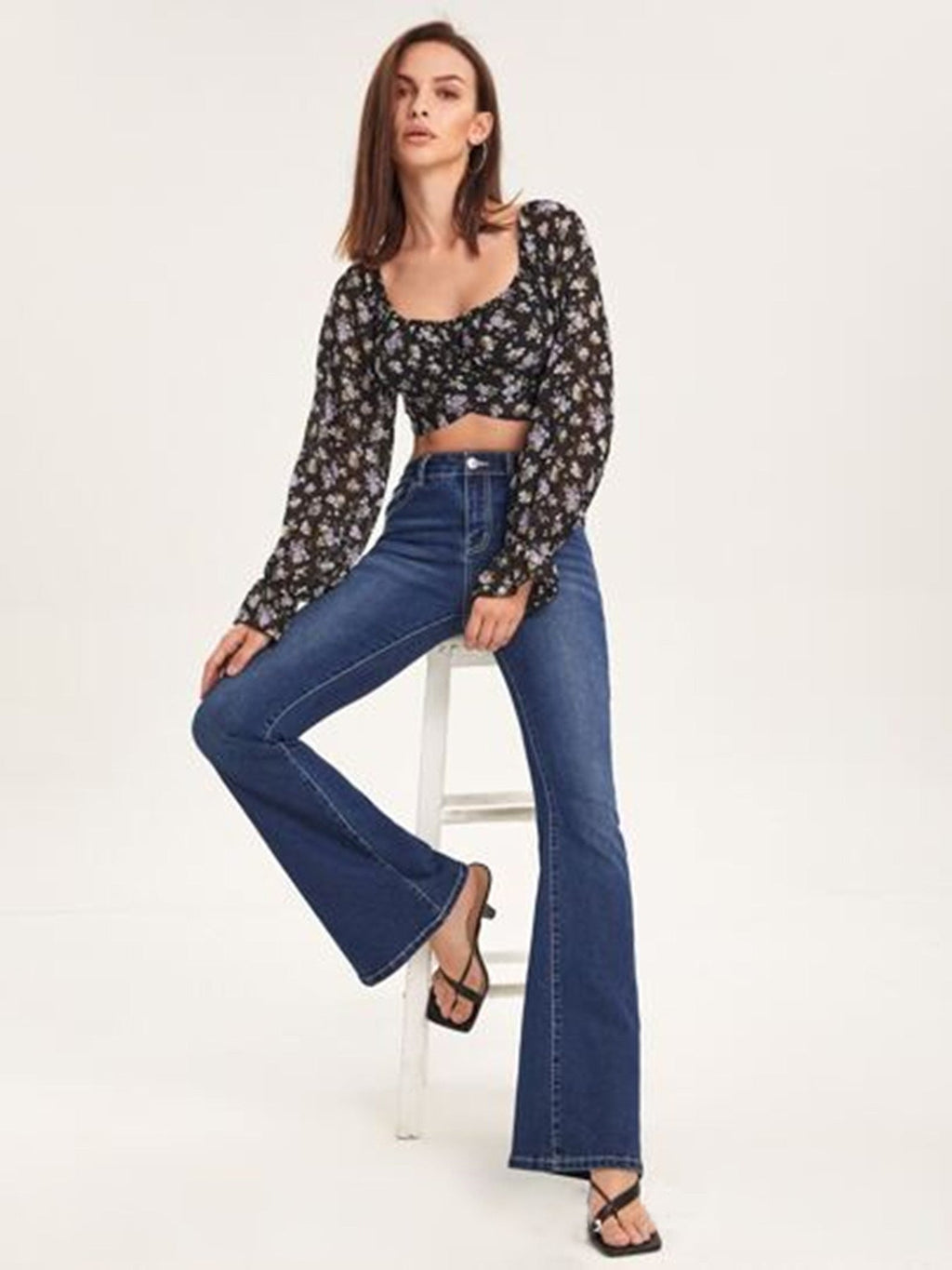 Women's High-Waisted Distressed Bootcut Jeans