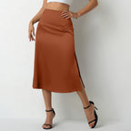 Women's Elegant Satin Midi Skirt with Flowing Cut and High Waist
