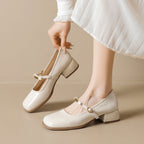 Women's Ballet Flats with Elegant Strap and Fashionable Block Heel