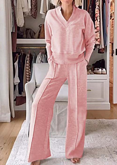 Women's Trendy Leisure Set with Wide Cut and Deep V-Neck