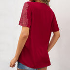 Women's Blouse with Lace Accents and V-Neck