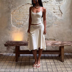 Women's Sleeveless Top with Lace Trim and Flowing Skirt