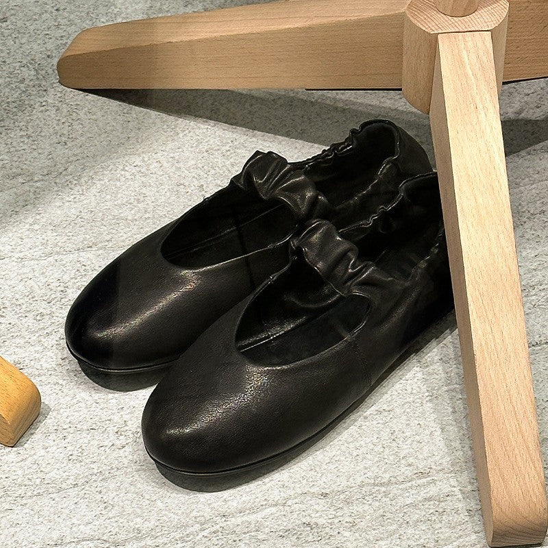 Women's Soft Leather Ballet Flats with Elastic Strap