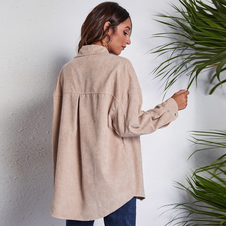 Women's Corduroy Shirt Blouse with Button Closure