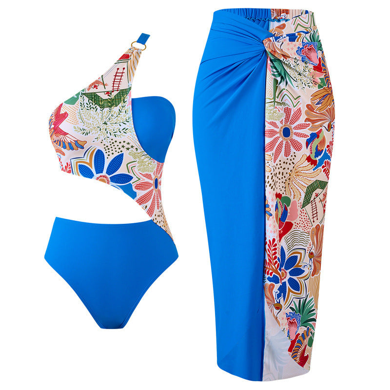 Women's Swimsuit Set with Asymmetric Design and Skirt