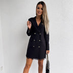 Elegant Double-Breasted Blazer with Lace Trim