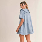 Women's Denim Dress with Ruffled Collar