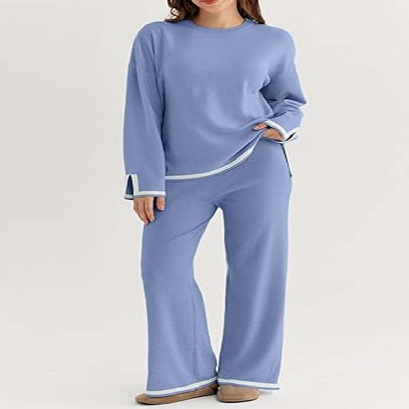 Women's Lounge Set with Wide Cut and Contrast Cuffs
